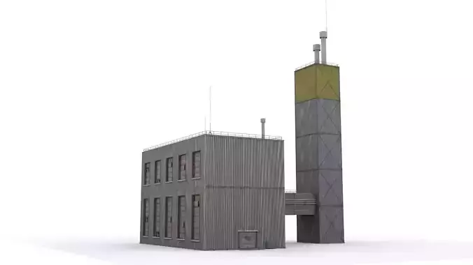 Hangar industrial building Low-poly 3D model