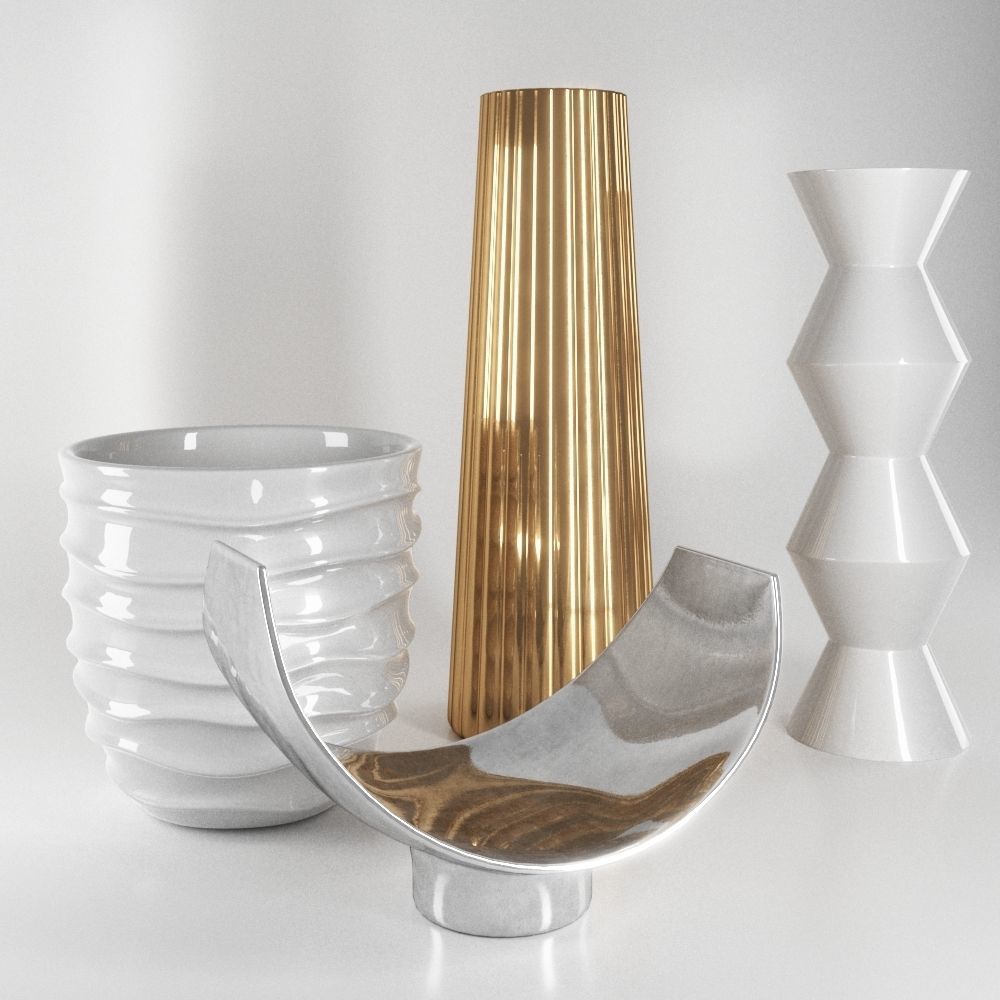 Decorative Set 1 three vases and gold vase Low-poly 3D model_2