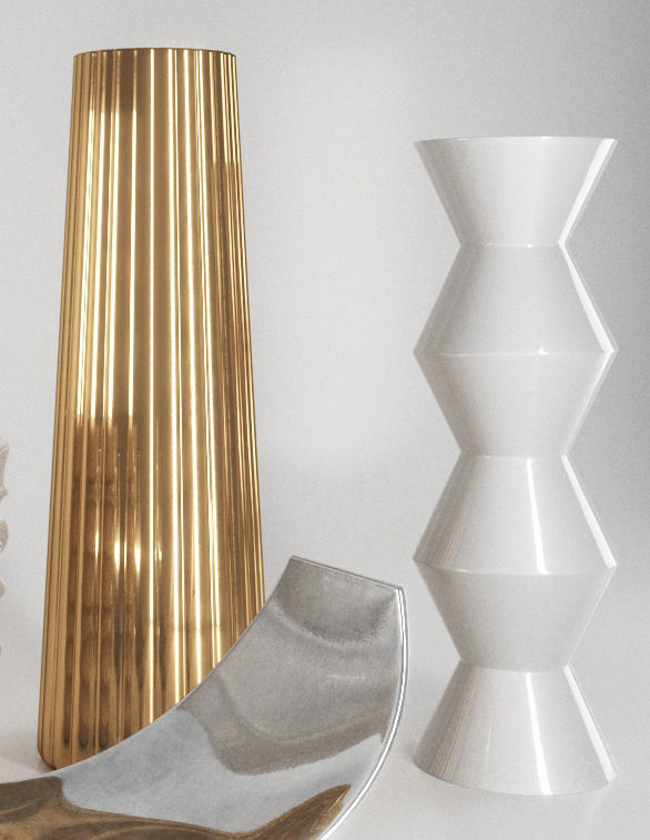 Decorative Set 1 three vases and gold vase Low-poly 3D model_3