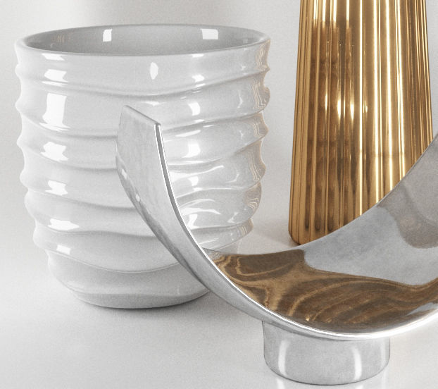 Decorative Set 1 three vases and gold vase Low-poly 3D model_1