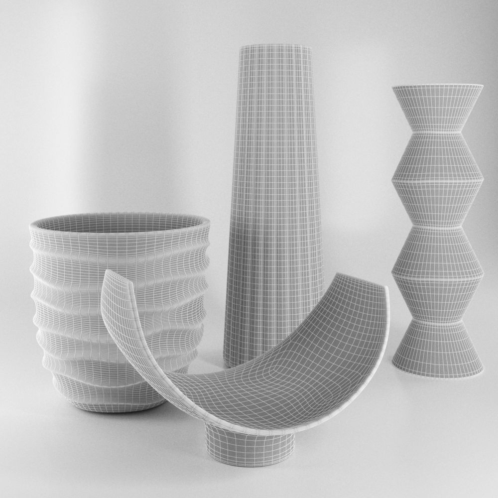 Decorative Set 1 three vases and gold vase Low-poly 3D model_4