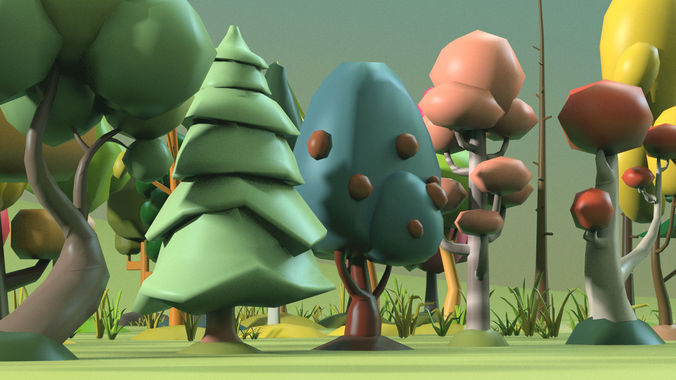 Low Poly tree Big collection Low-poly 3D model