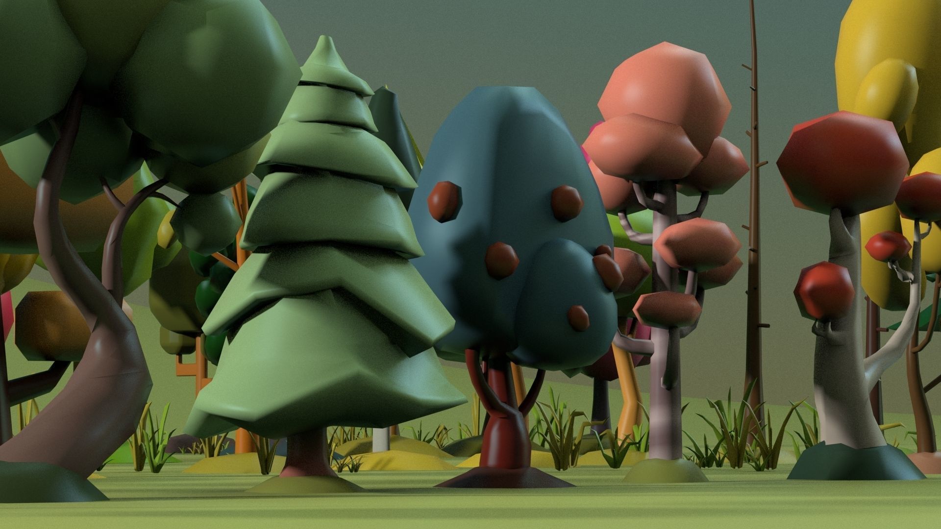 Low Poly tree Big collection Low-poly 3D model_1