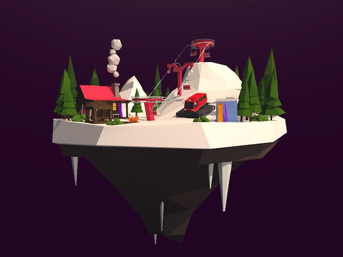 Cartoon Low Poly Slope Resort Island Pack Low-poly 3D model