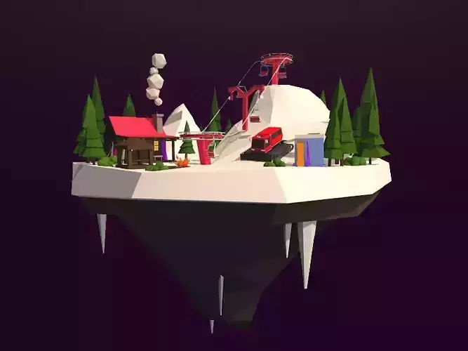 Cartoon Low Poly Slope Resort Island Pack Low-poly 3D model
