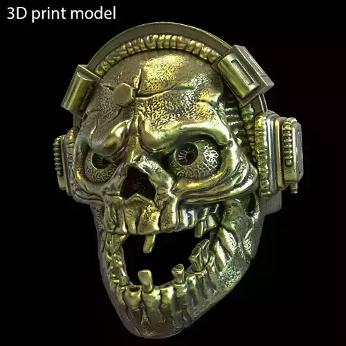 Skull ring with headphone vol2 jewelry 3D print model