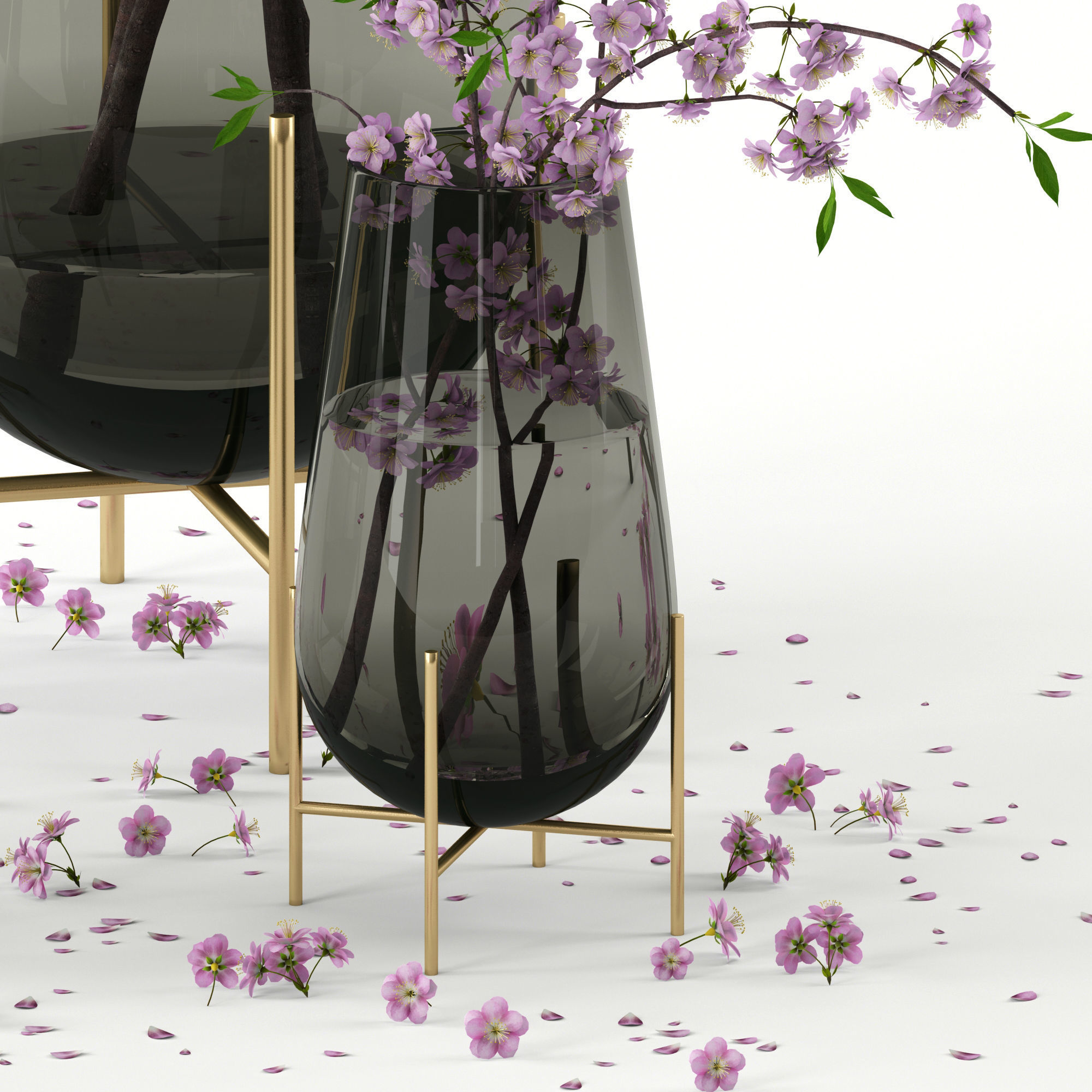Cherry blossom in Echasse Vases 3D model_6