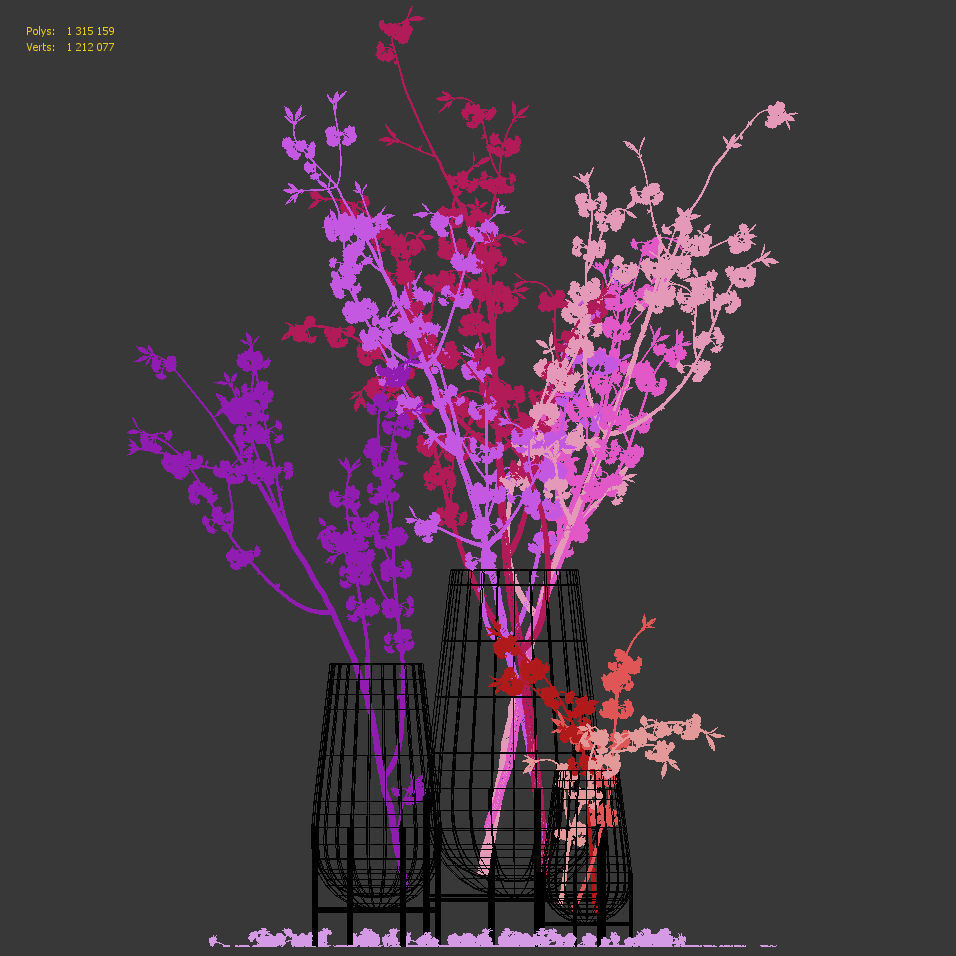 Cherry blossom in Echasse Vases 3D model_9