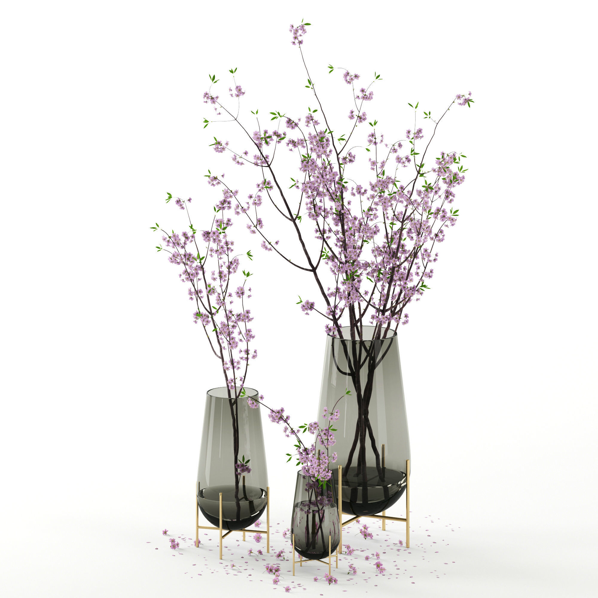 Cherry blossom in Echasse Vases 3D model_2