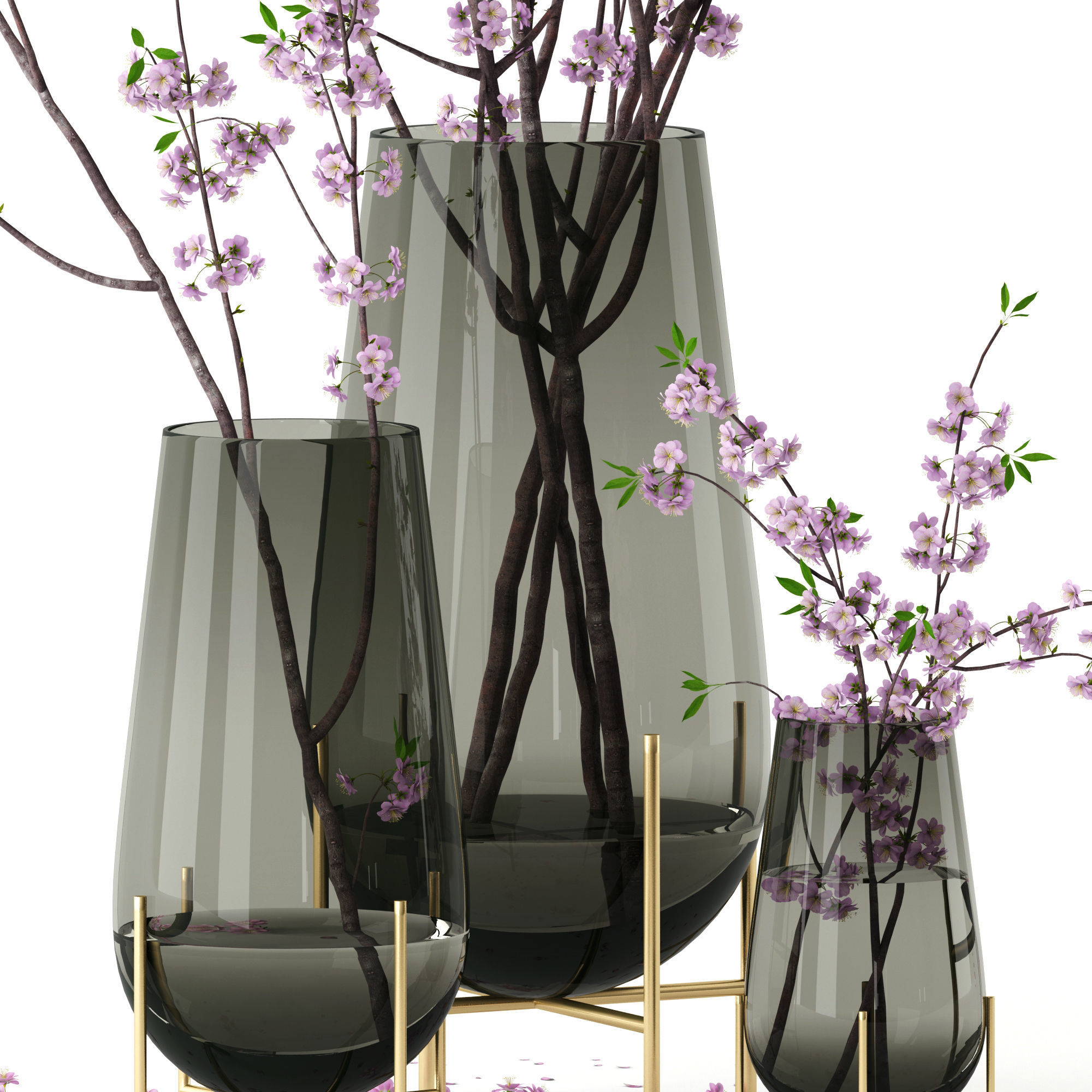 Cherry blossom in Echasse Vases 3D model_4