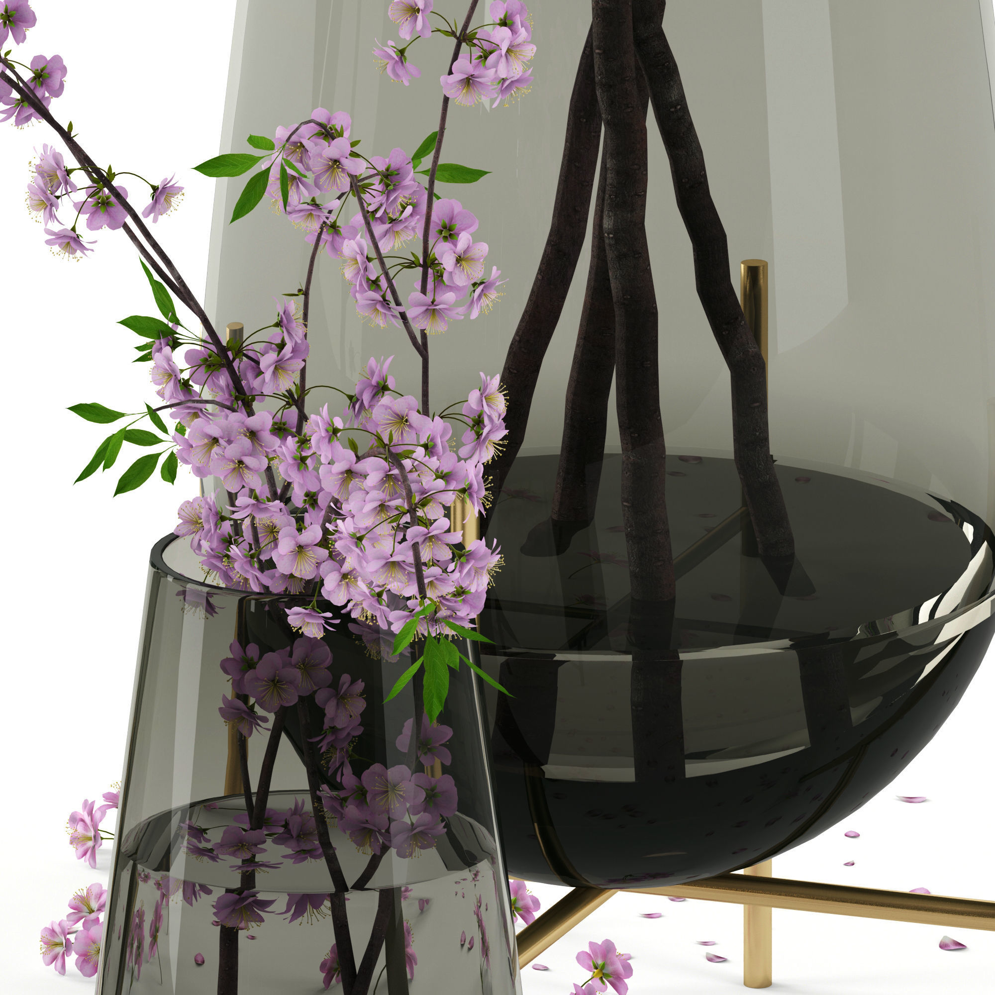 Cherry blossom in Echasse Vases 3D model_5