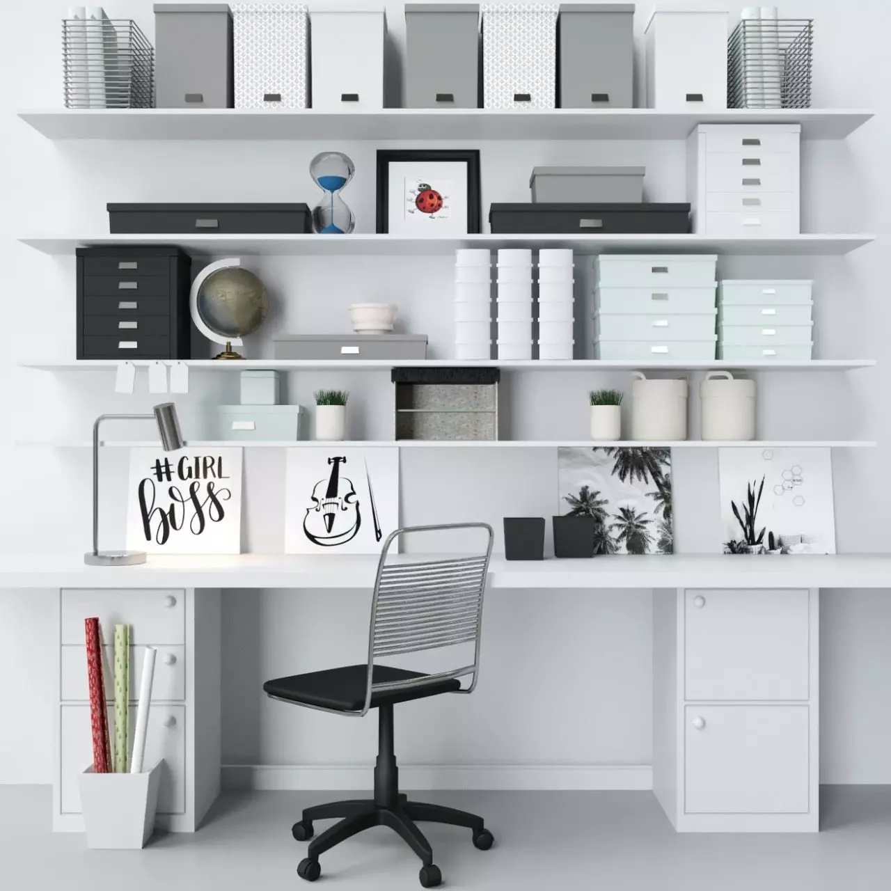 Office furniture and stationery 3D model_0