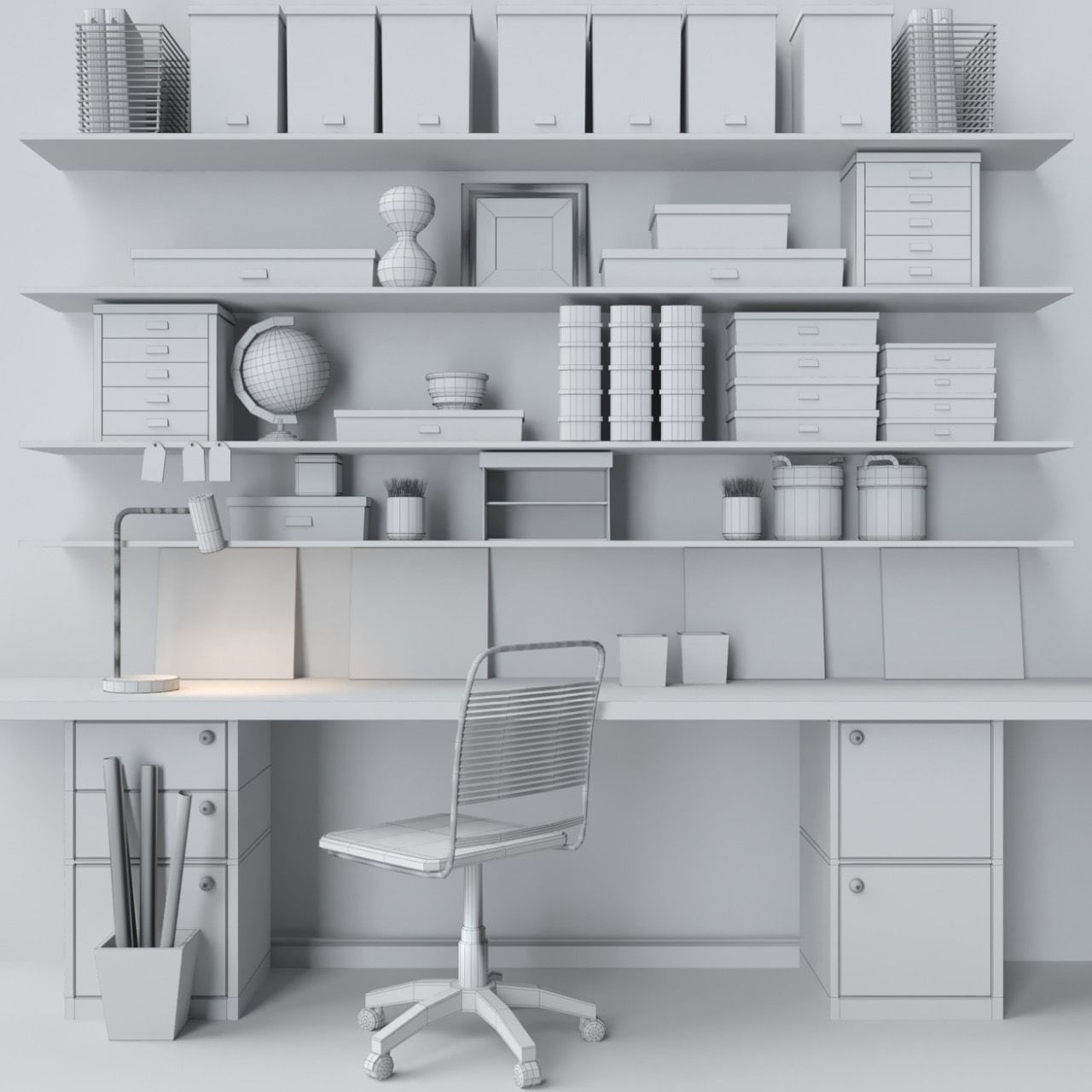 Office furniture and stationery 3D model_1