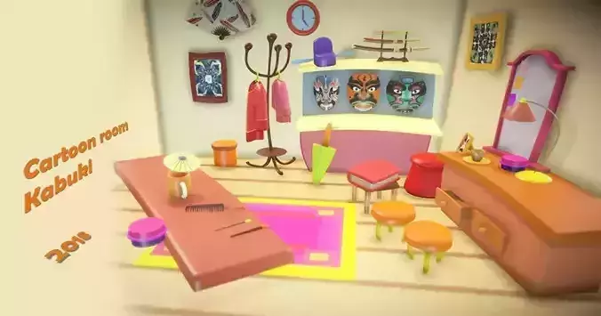 Cartoon Room Kabuki Low-poly 3D model
