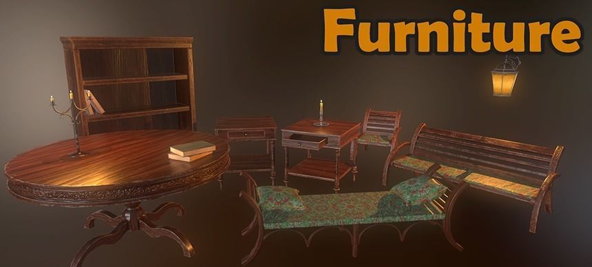PBR Furniture pack Low-poly 3D model_1