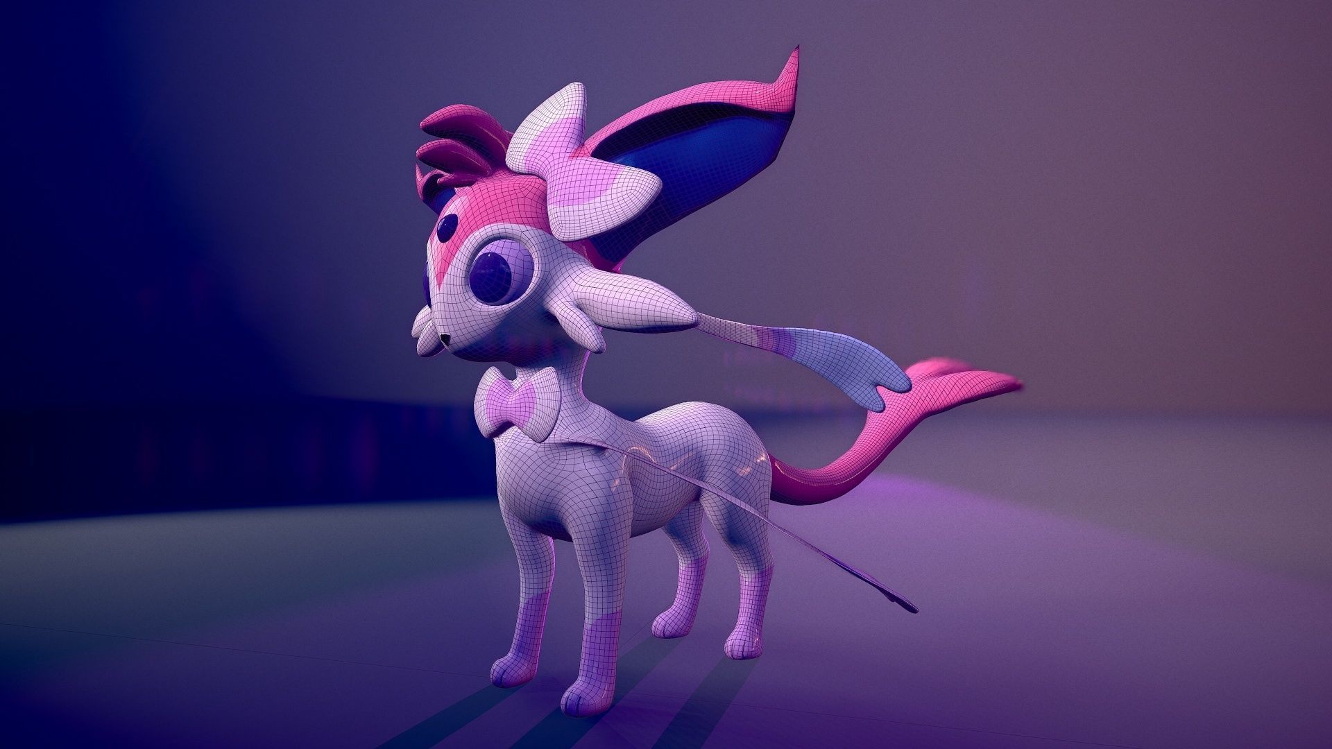 Esylveon Pokemon Sylveon x Umbreon fuse corp Free low-poly 3D model_3
