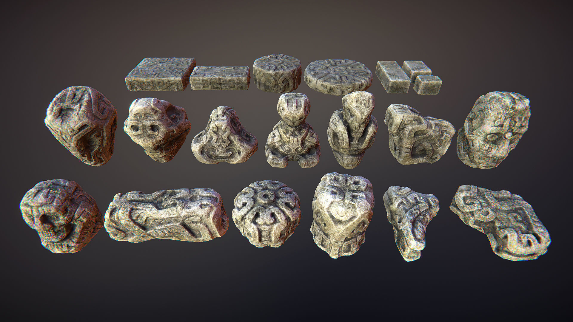 Jungle sculptures Low-poly 3D model_5