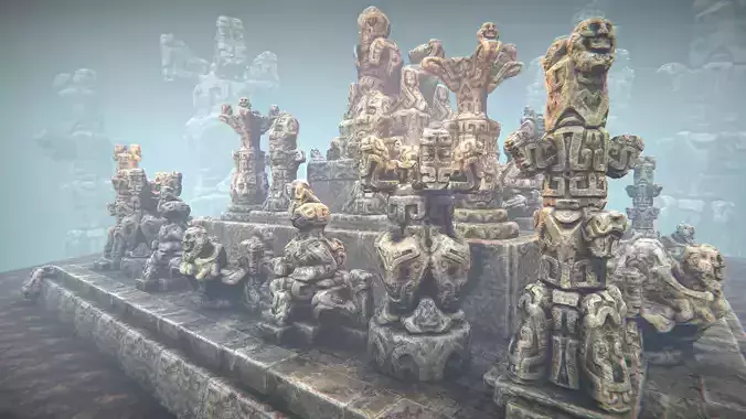 Jungle sculptures Low-poly 3D model