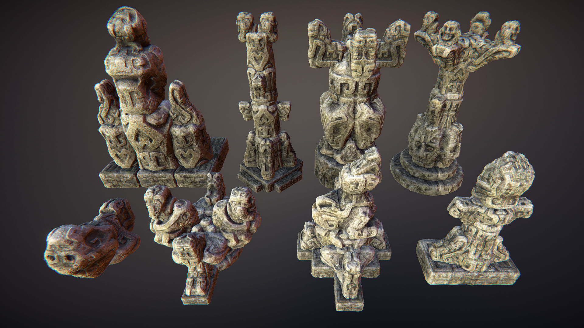 Jungle sculptures Low-poly 3D model_4