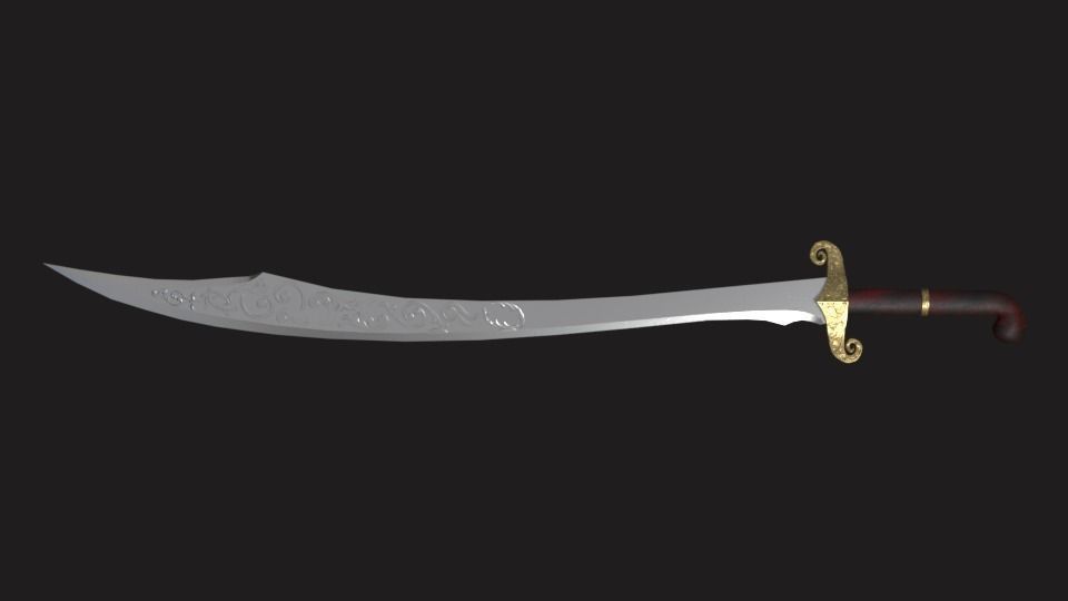 Scimitar sword with long handle Low-poly 3D model_7