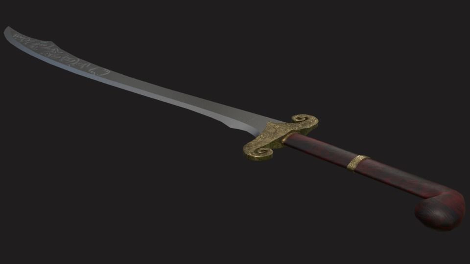 Scimitar sword with long handle Low-poly 3D model_6