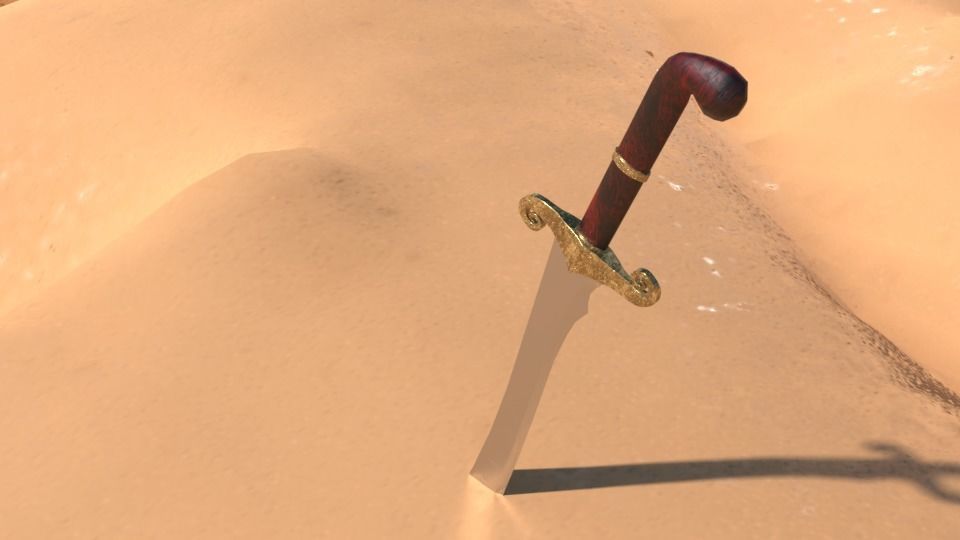 Scimitar sword with long handle Low-poly 3D model_5