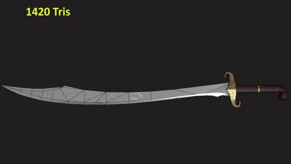 Scimitar sword with long handle Low-poly 3D model_9