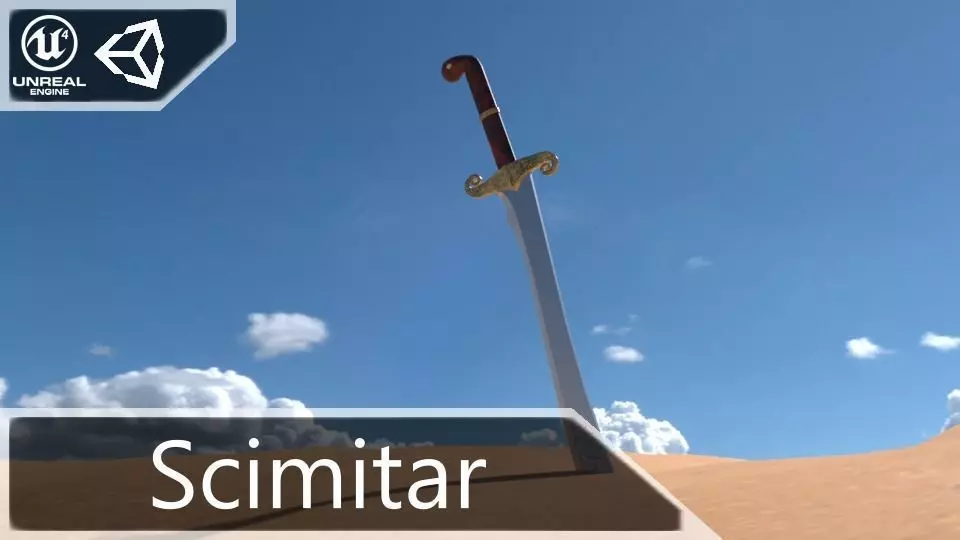 Scimitar sword with long handle Low-poly 3D model_0