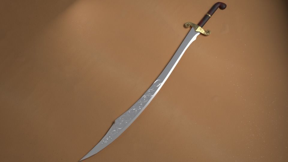 Scimitar sword with long handle Low-poly 3D model_4