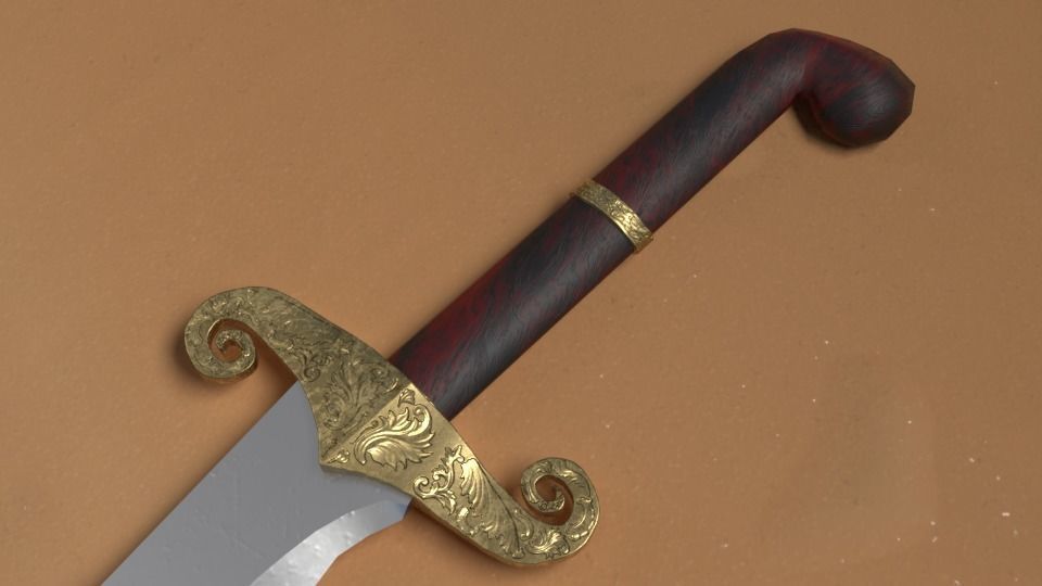 Scimitar sword with long handle Low-poly 3D model_2