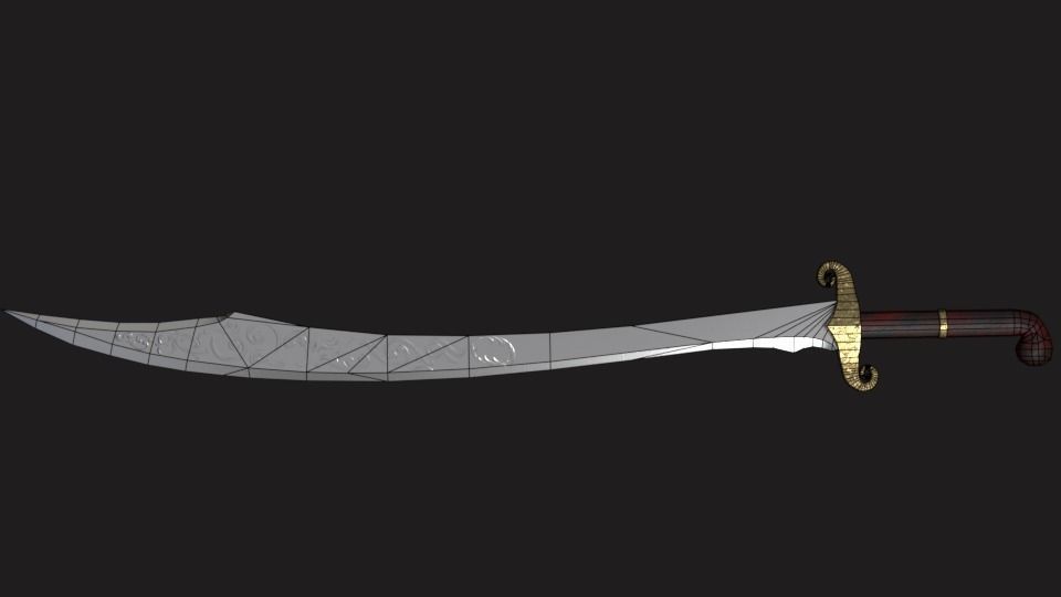 Scimitar sword with long handle Low-poly 3D model_8