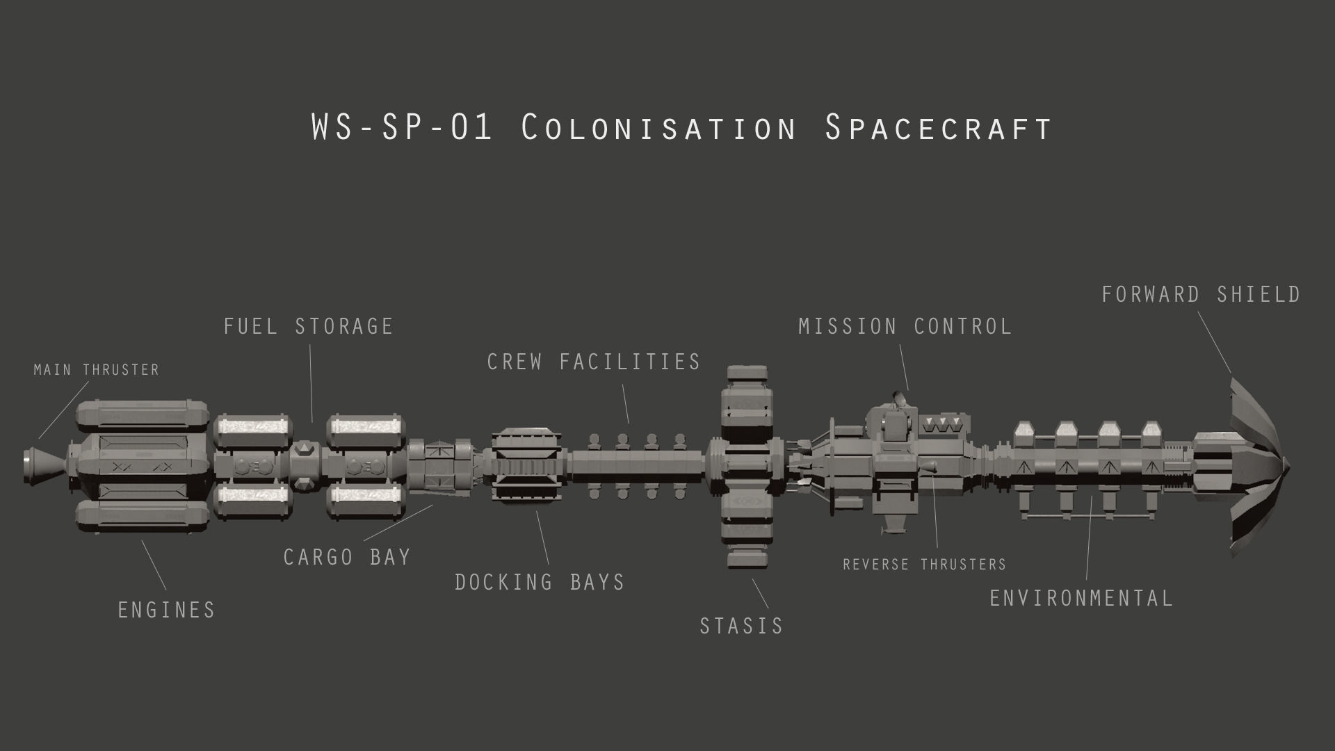 WS-SP-01 Concept Colonisation spacecraft Low-poly 3D model_3