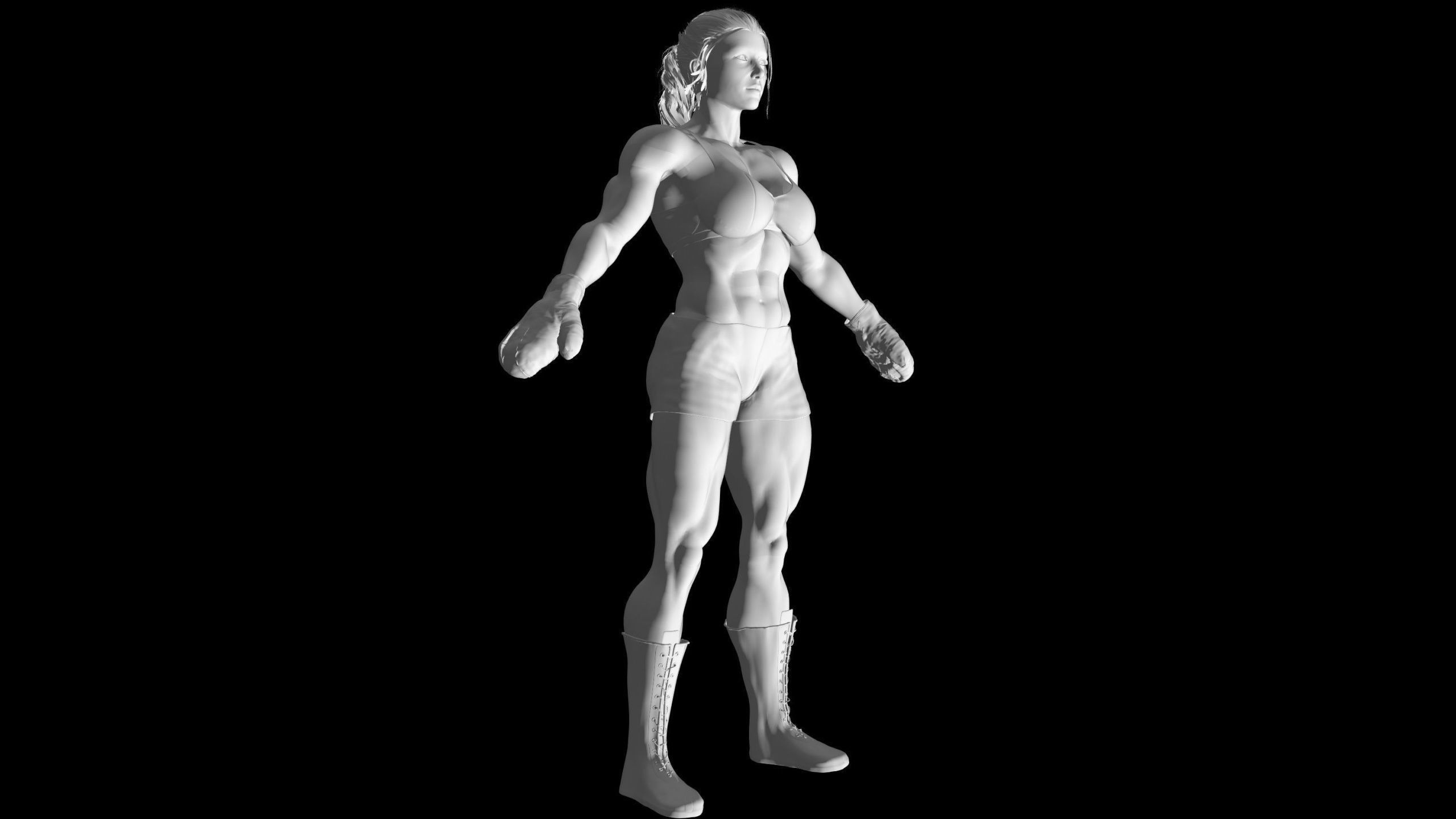 Female Caucasian BOX - MMA Fighter  3D model_4