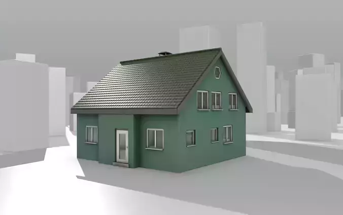 City House - 35 - Half Double House - Roof green - Wall green Low-poly 3D model