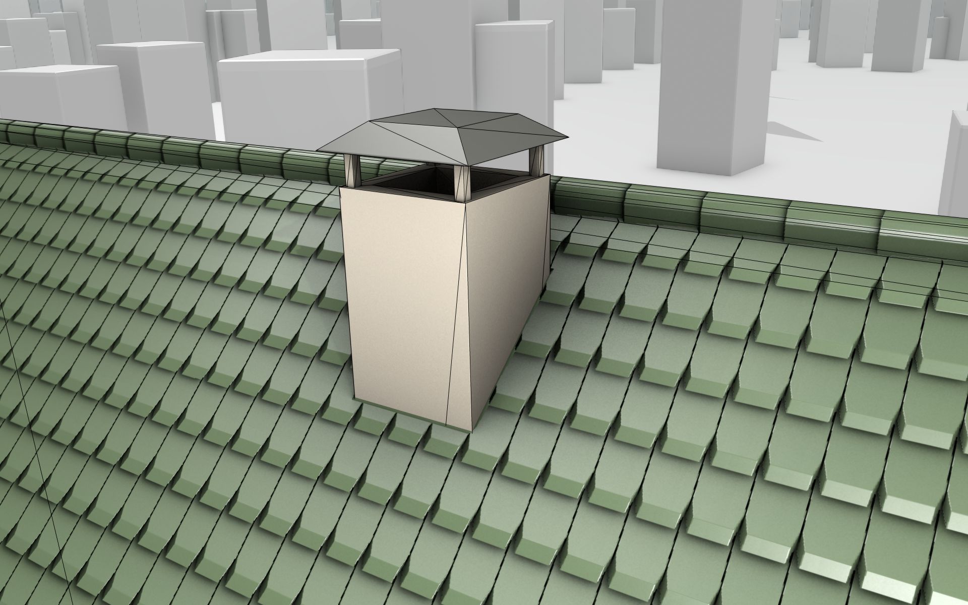 City House - 35 - Half Double House - Roof green - Wall green Low-poly 3D model_2