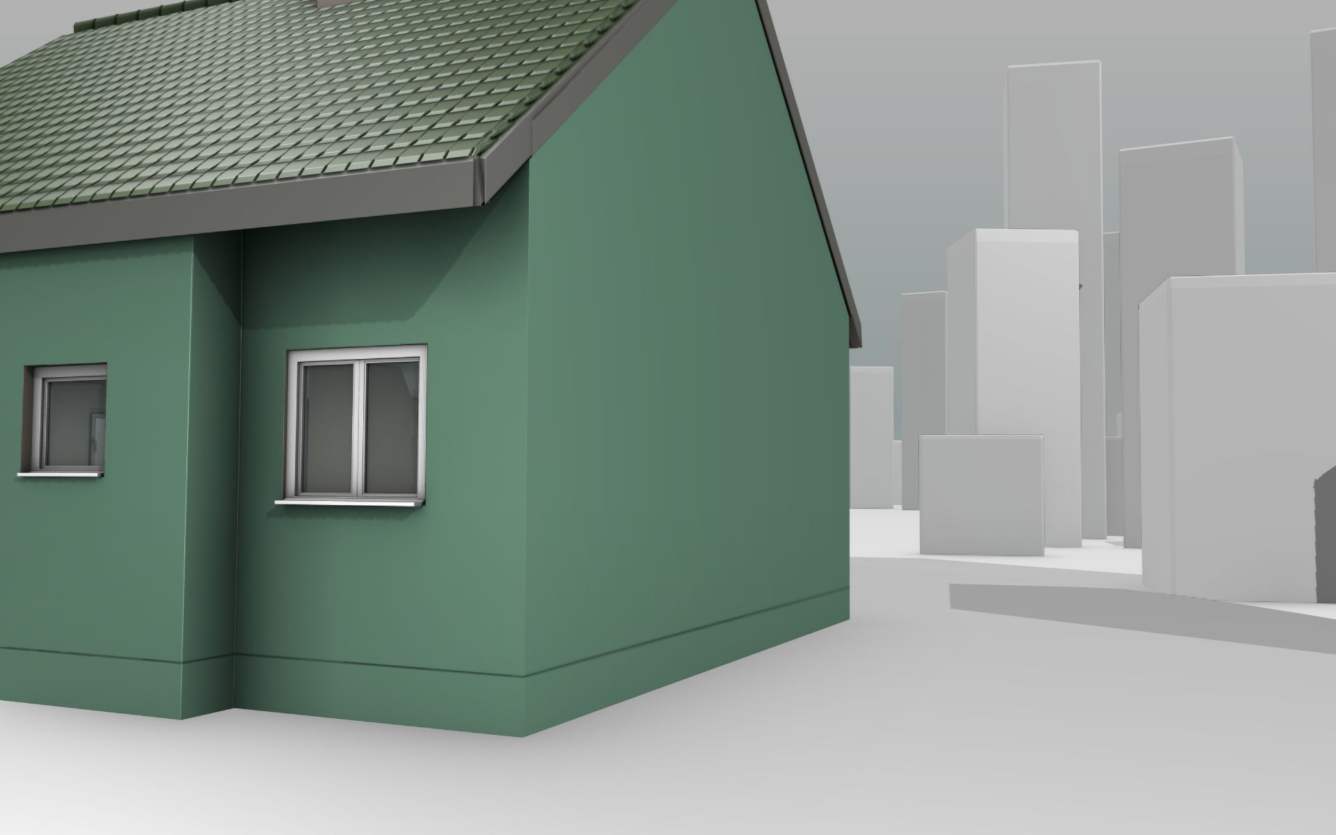 City House - 35 - Half Double House - Roof green - Wall green Low-poly 3D model_38
