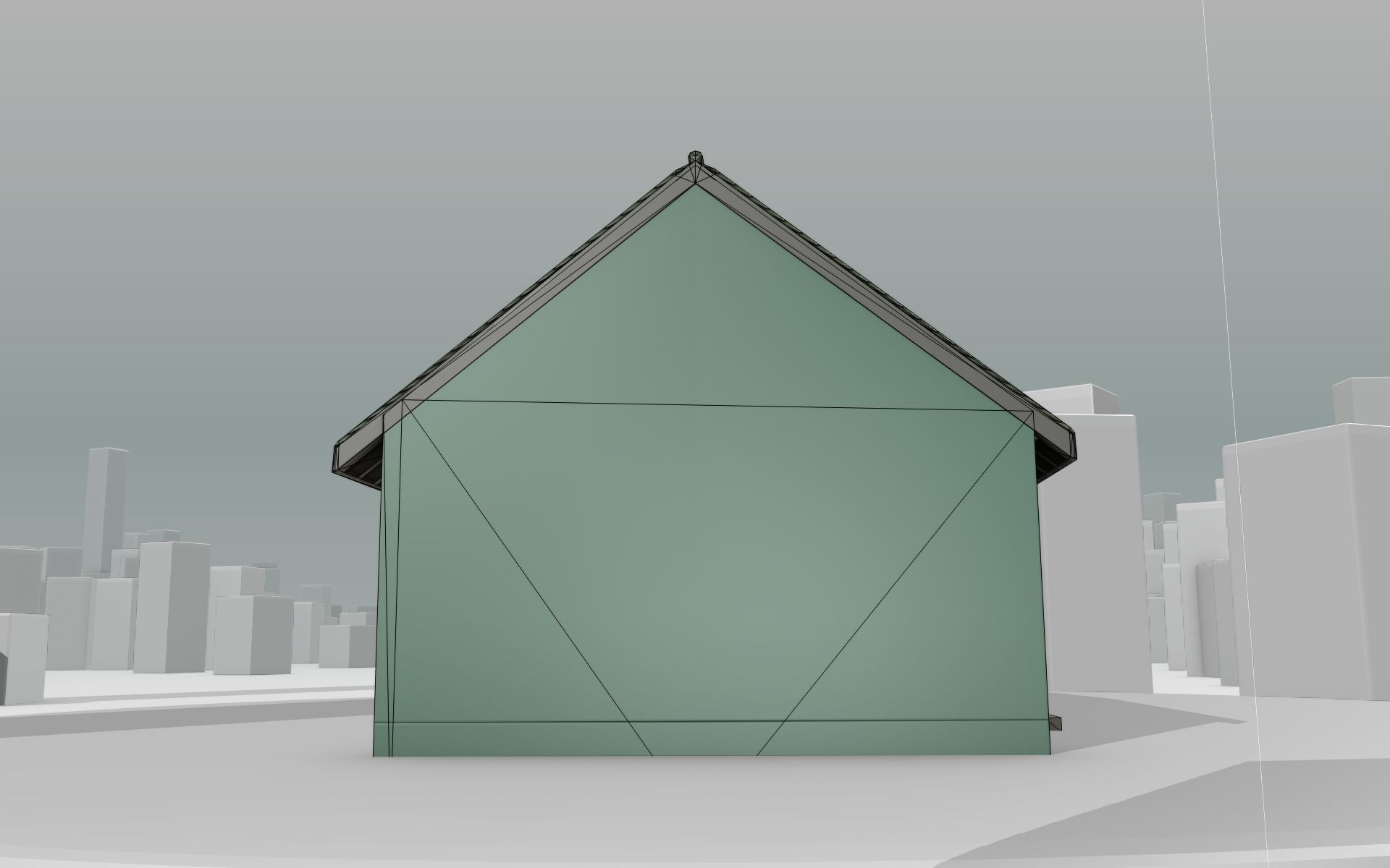 City House - 35 - Half Double House - Roof green - Wall green Low-poly 3D model_18