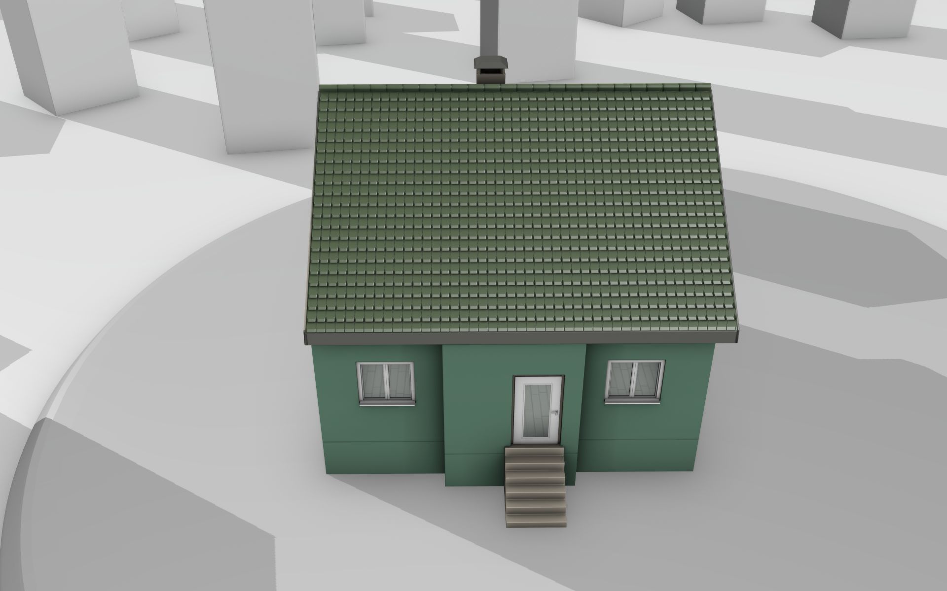 City House - 35 - Half Double House - Roof green - Wall green Low-poly 3D model_6