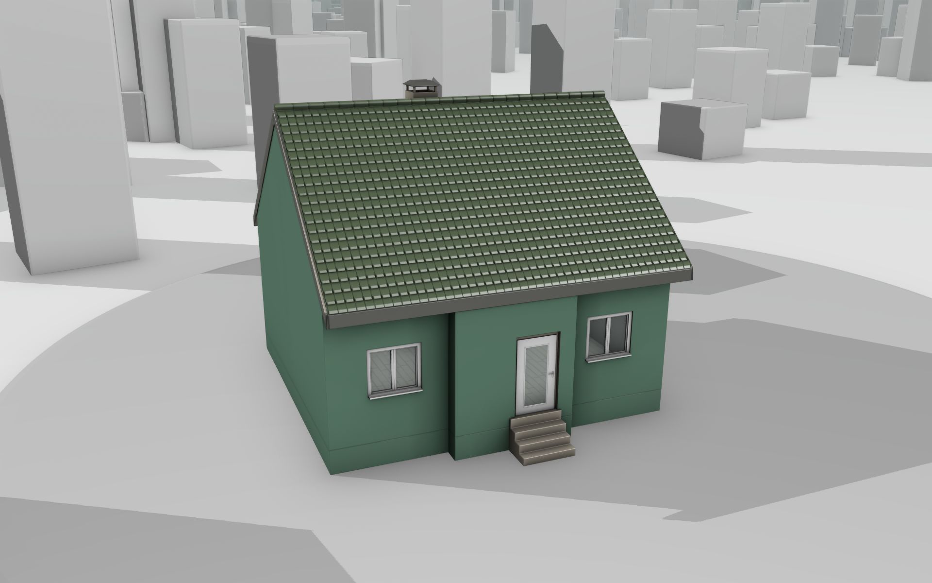 City House - 35 - Half Double House - Roof green - Wall green Low-poly 3D model_31