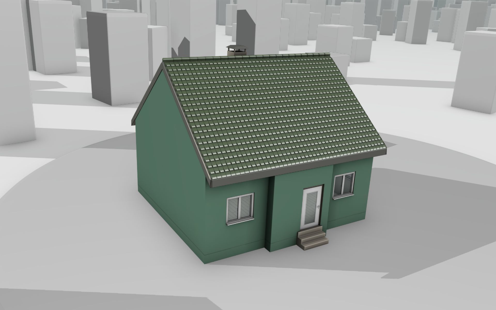 City House - 35 - Half Double House - Roof green - Wall green Low-poly 3D model_32
