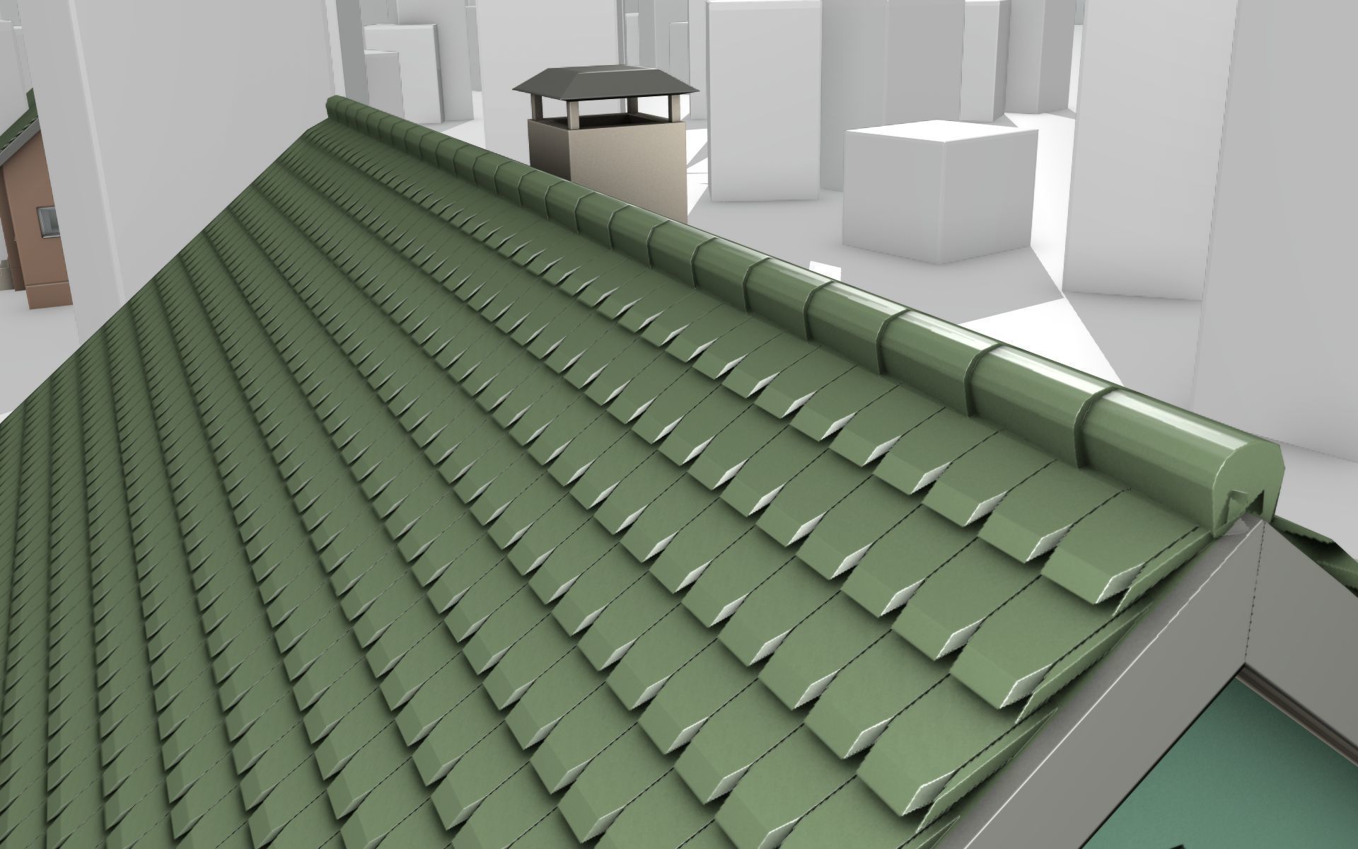 City House - 35 - Half Double House - Roof green - Wall green Low-poly 3D model_41
