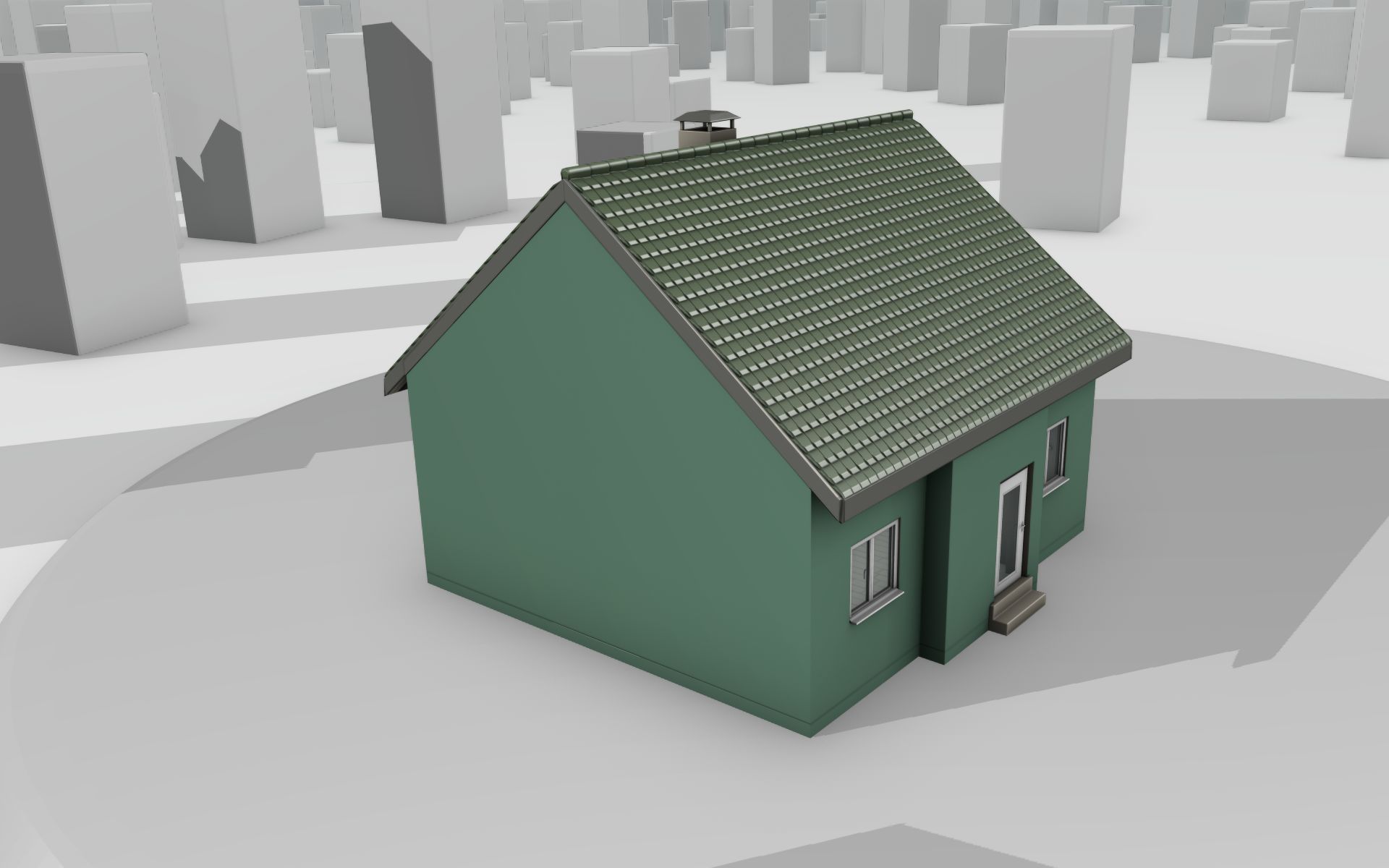 City House - 35 - Half Double House - Roof green - Wall green Low-poly 3D model_33