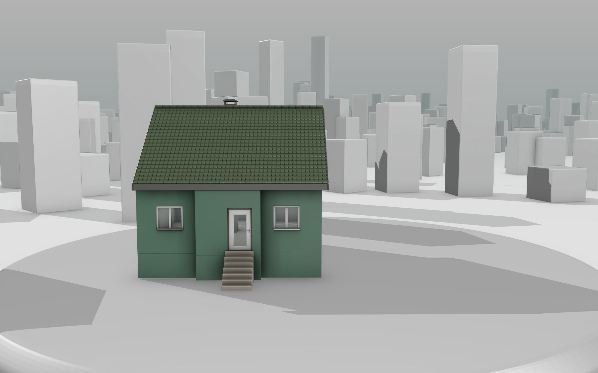 City House - 35 - Half Double House - Roof green - Wall green Low-poly 3D model_42