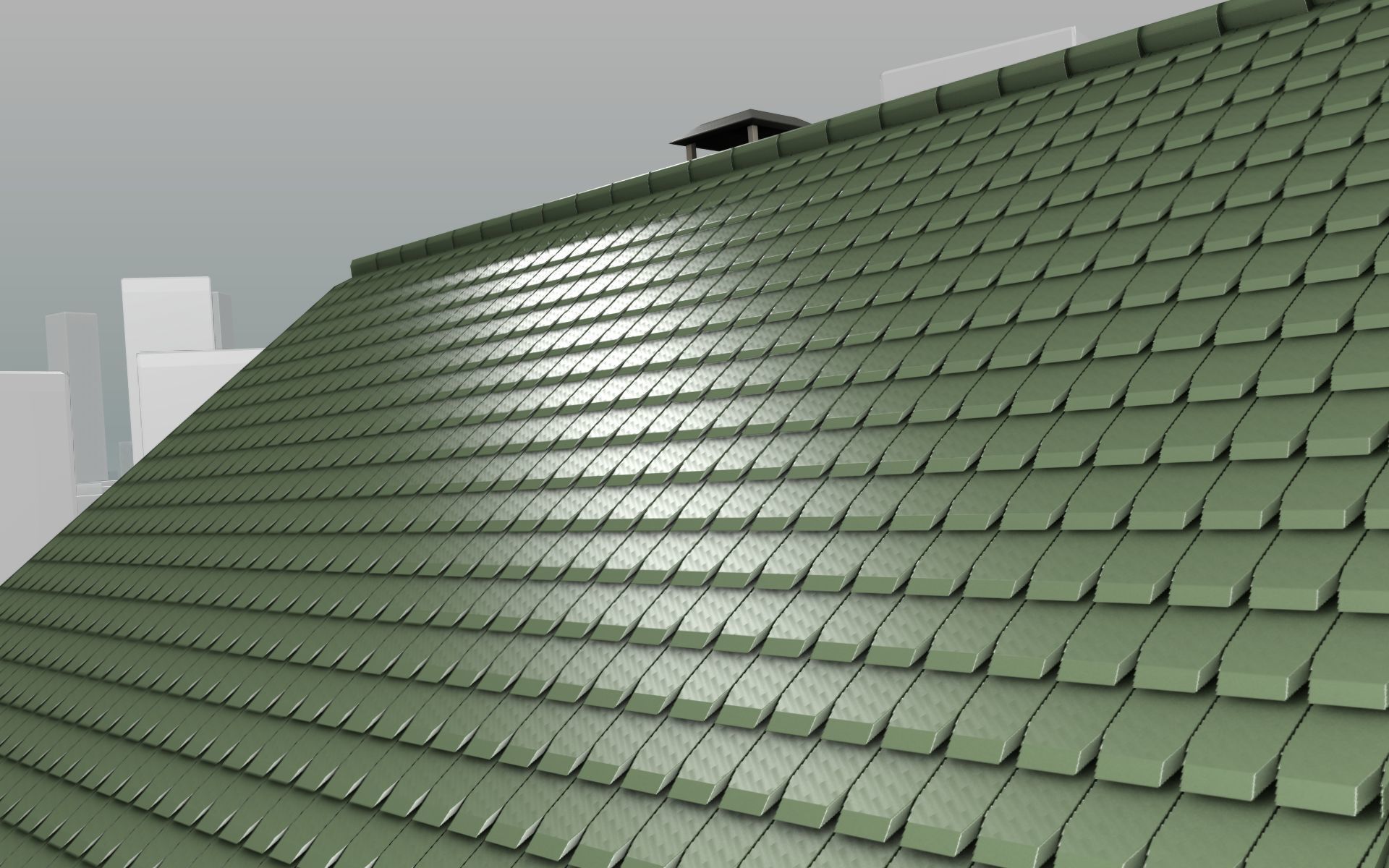 City House - 35 - Half Double House - Roof green - Wall green Low-poly 3D model_35
