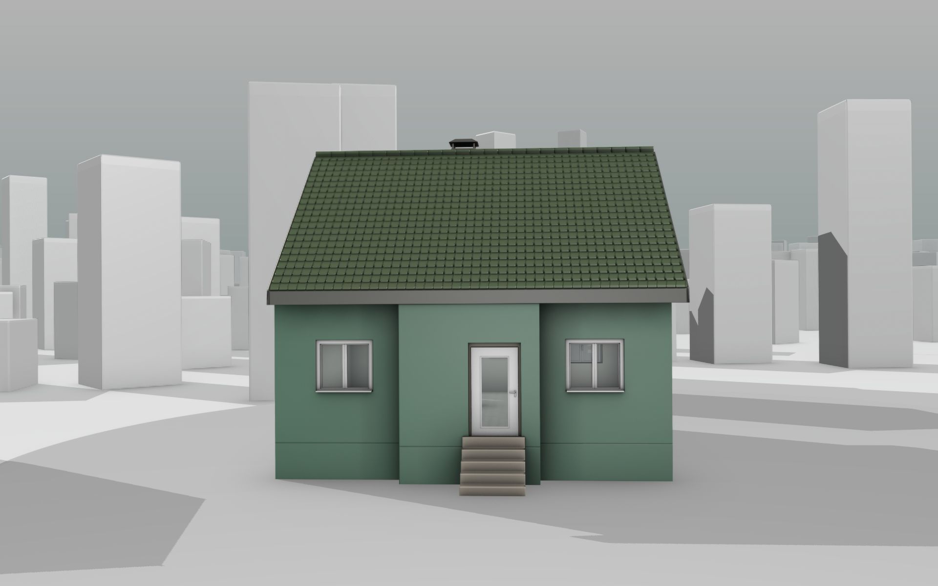 City House - 35 - Half Double House - Roof green - Wall green Low-poly 3D model_30