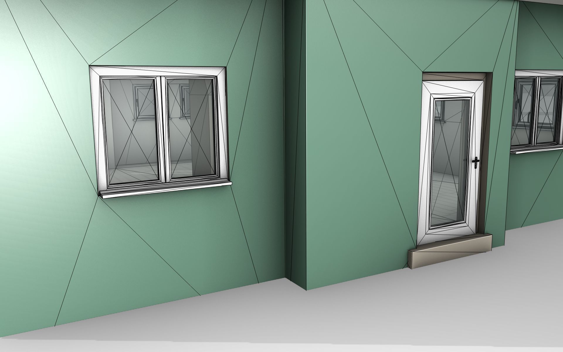 City House - 35 - Half Double House - Roof green - Wall green Low-poly 3D model_20