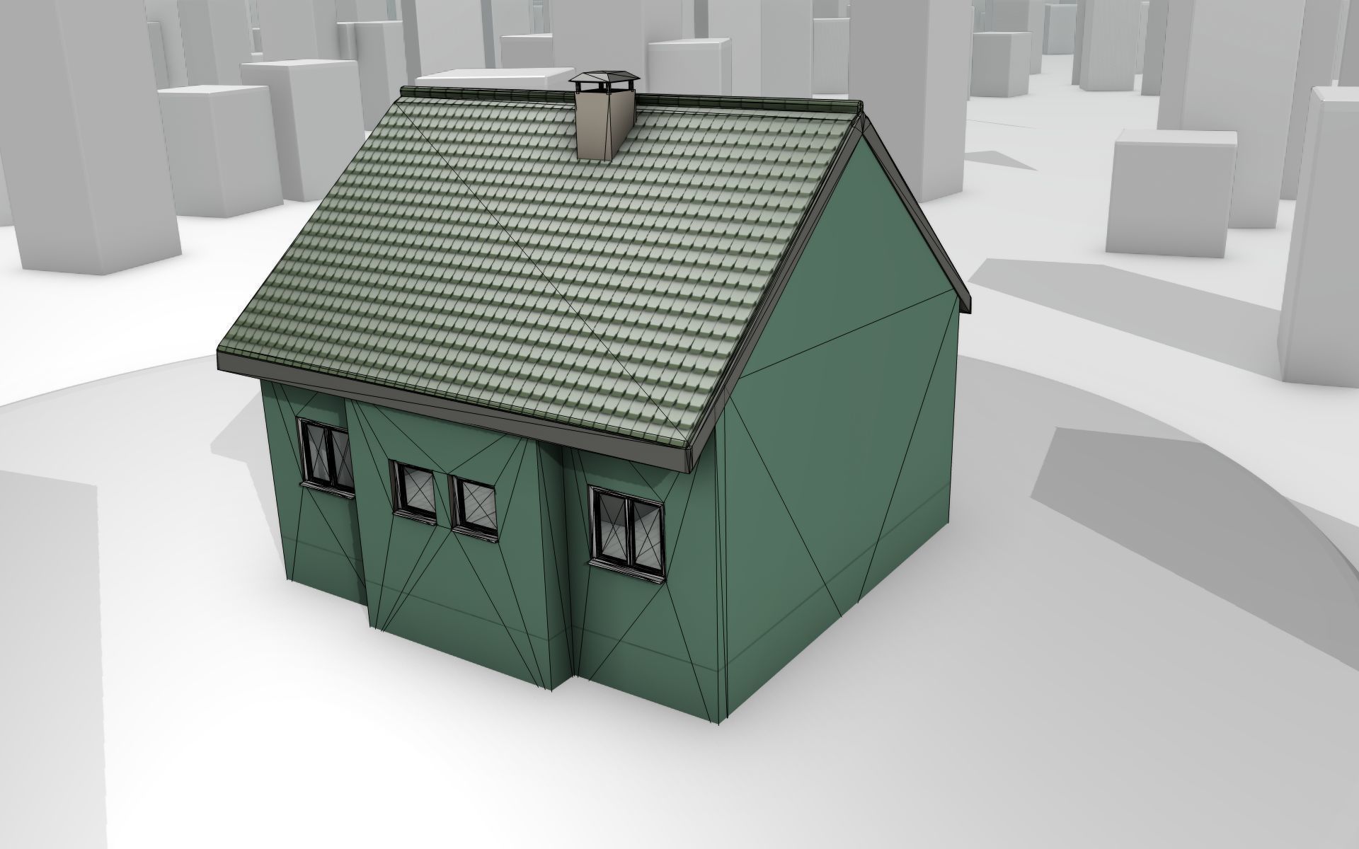 City House - 35 - Half Double House - Roof green - Wall green Low-poly 3D model_17