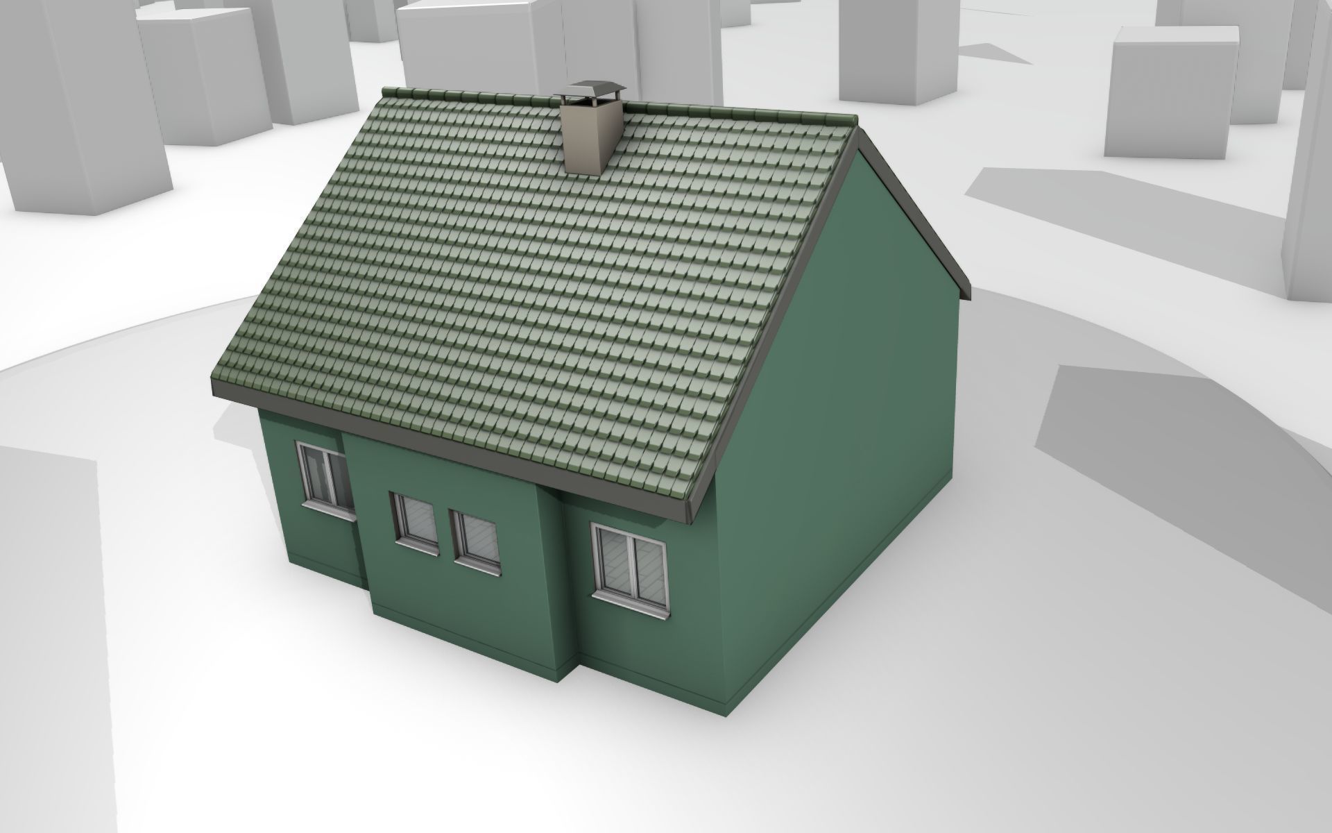 City House - 35 - Half Double House - Roof green - Wall green Low-poly 3D model_4