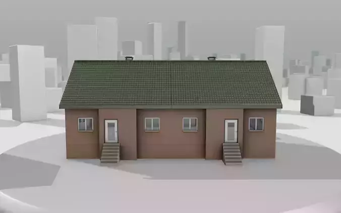 City House -34- Double-House - Roof green - Wall brown