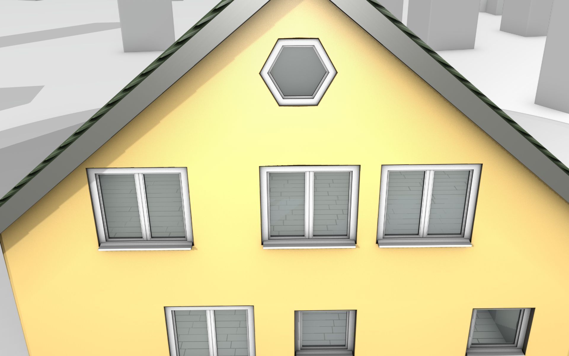 City House - 33 - Half-Double-House - Roof green - Wall yellow Low-poly 3D model_4